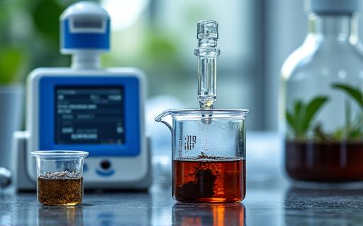 土壌サンプルを検査する科学機器